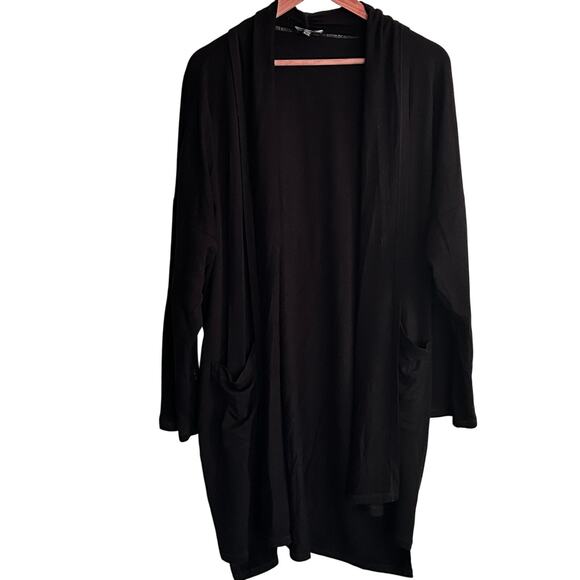 Eileen Fisher Tencel Jersey Long Line Cardigan XL Black Sweater Stretch Capsule - Picture 1 of 5